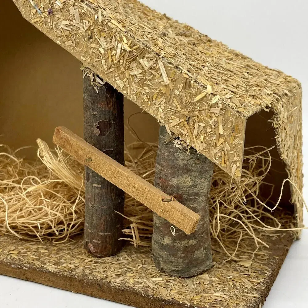 Cardboard Wood Straw‎ Christmas NATIVITY Stable 18 x 6 x 11